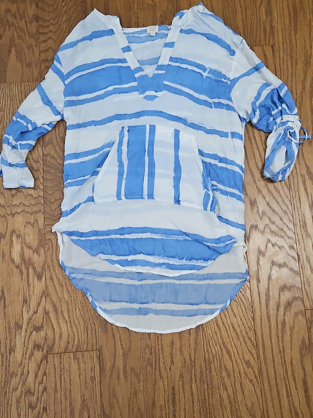 Surf Gypsy Nautical Blue Stripe Oversized Rayon Hooded Swim Cover Up sz Small